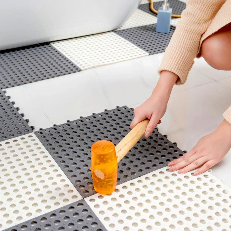 Interlocking Rubber Bathroom Tiles 12x12 inch Anti-Slip Waterproof Flooring for Wet Surfaces Shower Tub Entry Modular Safety Mats