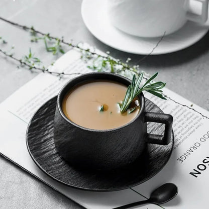 Glazed Porcelain Cup and Saucer Set for Tea Coffee Hot Chocolate Kitchen Dining Home Office Breakfast Drink Ware Modern Tableware