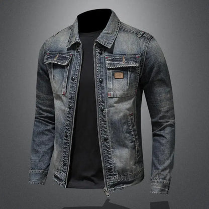 Classic Denim Jacket Vintage Style Gray Button-Front Outerwear Comfortable Everyday Casual Wear Retro Look Fall Spring Coat for Women & Men