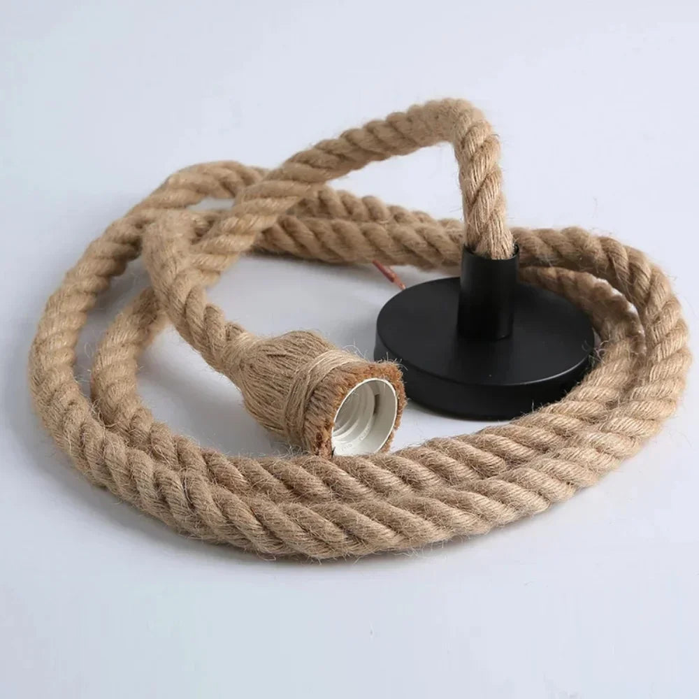 Rope Ceiling Light E27 Edison Fixture Industrial Style for Dining Room Kitchen Island Single Double Head Adjustable Drop