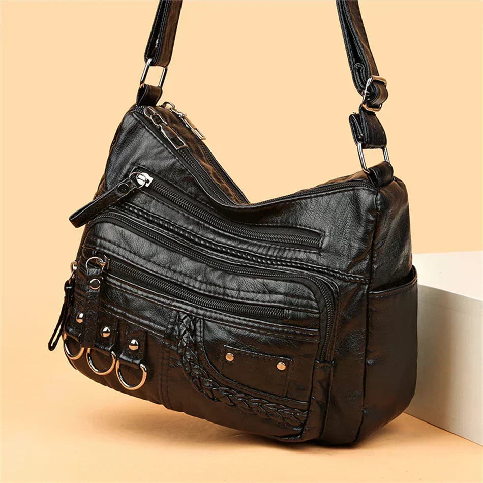Retro-Inspired Shoulder Bag for Women – Faux Leather Crossbody Purse with Top Handle – Everyday Carryall with Interior Pockets – Classic