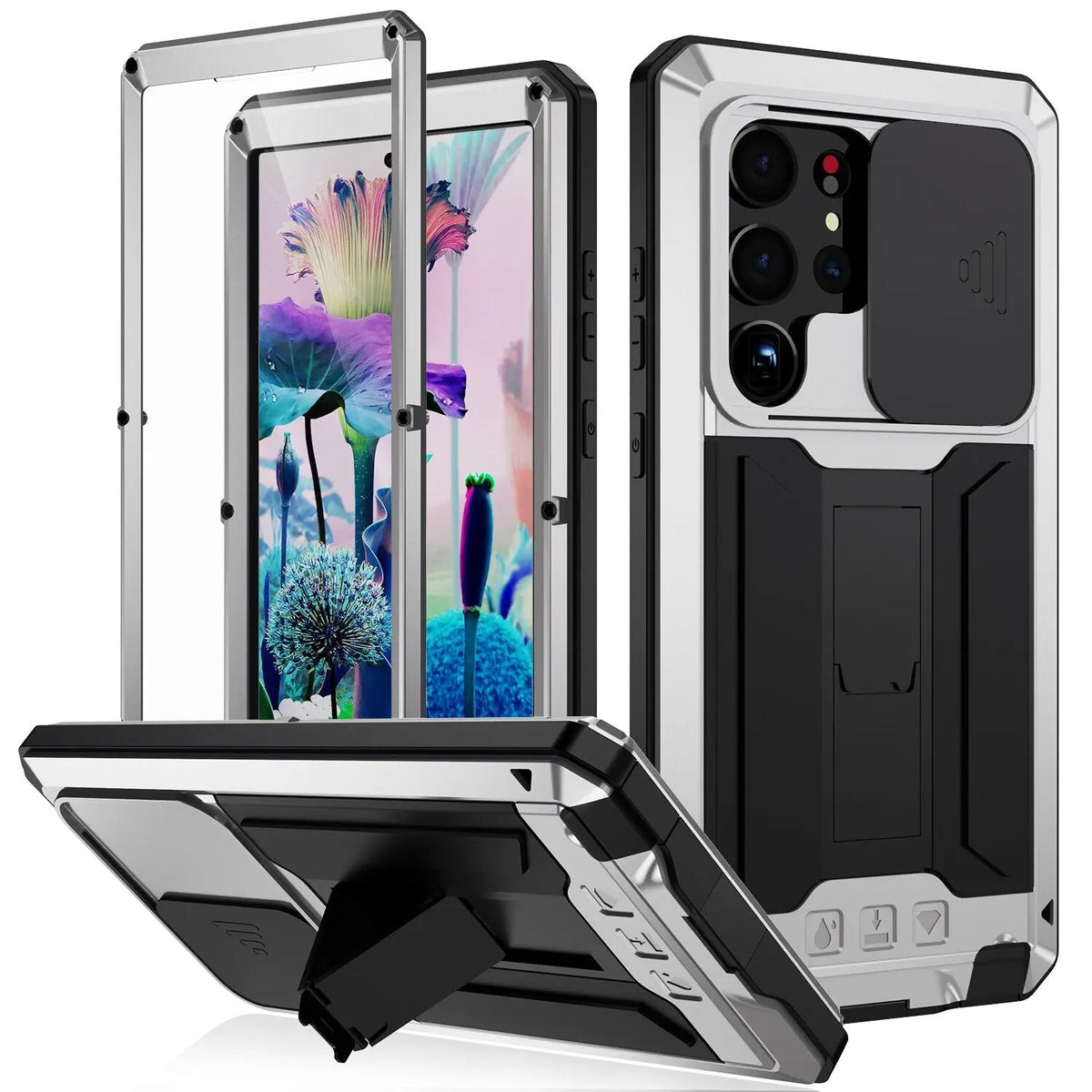 Heavy-Duty Samsung Galaxy S23 Armor Case with Built-In Screen Shield & Kickstand for Hands-Free Use