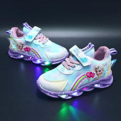 Girls Light-Up Sneakers with Rainbow Glitter and LED Soles for School, Play, and Active Wear