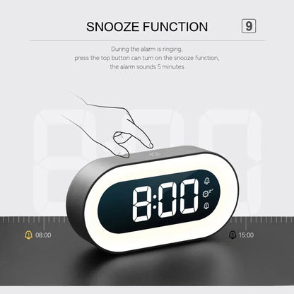 Digital LED Clock Rechargeable USB Bedside Wake-Up Timer with Calming Sounds & Adjustable Nightlight for Bedroom Travel Home Office