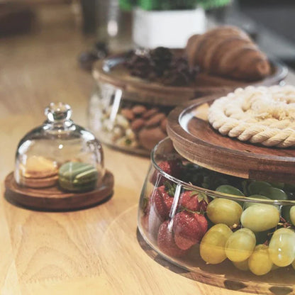 Glass Canister with Wood Lid 8-Inch Clear Storage Jar Airtight Seal for Dry Goods Coffee Tea Flour Sugar Cookies Pasta Rice Beans Kitchen Pa