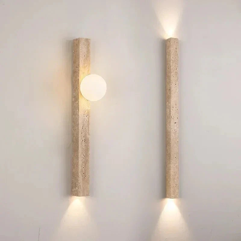 Textured Stone Wall Sconce with Frosted Globe LED Uplight Downlight Khaki Finish for Bedroom Hallway Living Room Ambient Lighting Modern Org