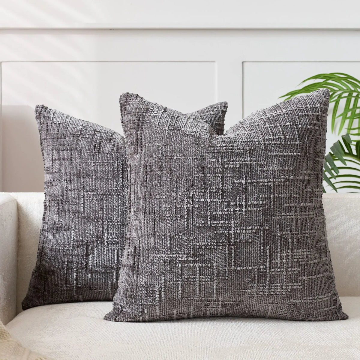 Plush Chenille Pillow Case 18 in Textured Bamboo Relief Pattern for Sofa Bed Living Room Bedroom Accent Home Décor Throw Cushion Slipcover