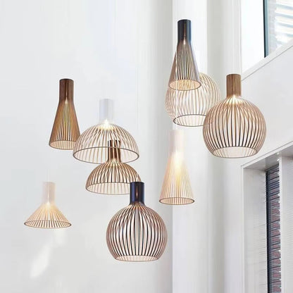 Cage Pendant Light E27 Adjustable Height for Kitchen Island Dining Table Open Frame Wood Metal Fixture Modern Scandinavian Farmhouse Rustic