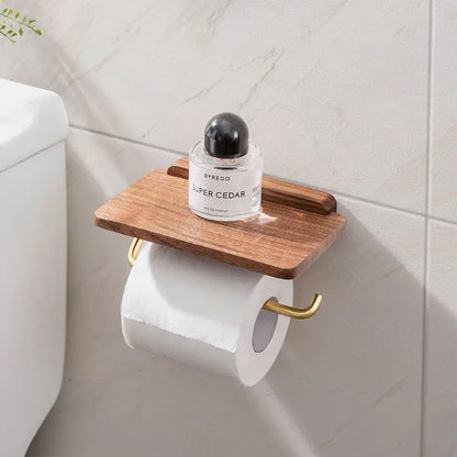 Bathroom Tissue Dispenser with Storage Shelf | Space-Saving Wood Wall Mount for Small Powder Rooms, En-Suites & Modern Restrooms | Natural W