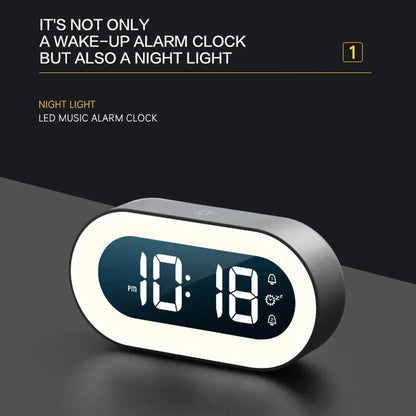 Digital LED Clock Rechargeable USB Bedside Wake-Up Timer with Calming Sounds & Adjustable Nightlight for Bedroom Travel Home Office