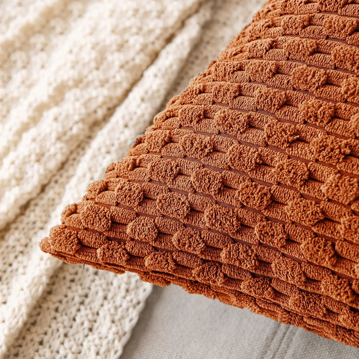 Ribbed Throw Pillow Cover 18×18 Inch Polyester Cotton Blend Textured Decorative Accent for Sofa Couch Armchair Bedroom Modern Scandinavian B