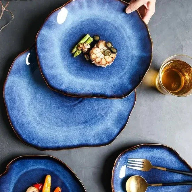 Handcrafted Bone China Dinnerware Set 4-Piece Collection Artisan Ceramic Plates Microwave Dishwasher Safe for Dining Room Kitchen