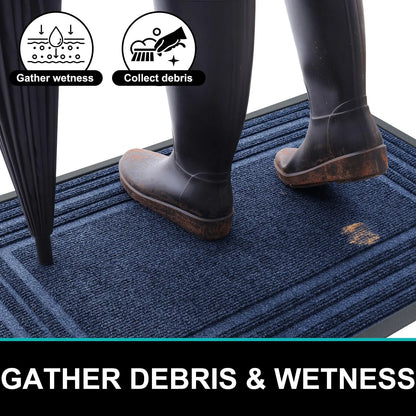 Rubber Entry Mat Slip-Resistant Low Profile for Front Door Back Door Patio Garage Hallway Mud Scraper Floor Protection
