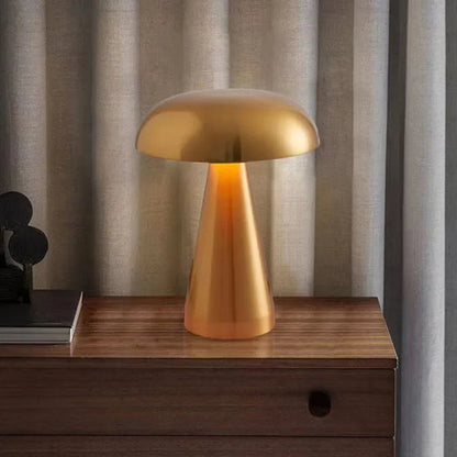 Rechargeable Mushroom LED Desk Lamp with Touch Control – 8 in Cordless Metal Nightlight – 3 Lighting Modes Warm Neutral Cool for Bedroom Off