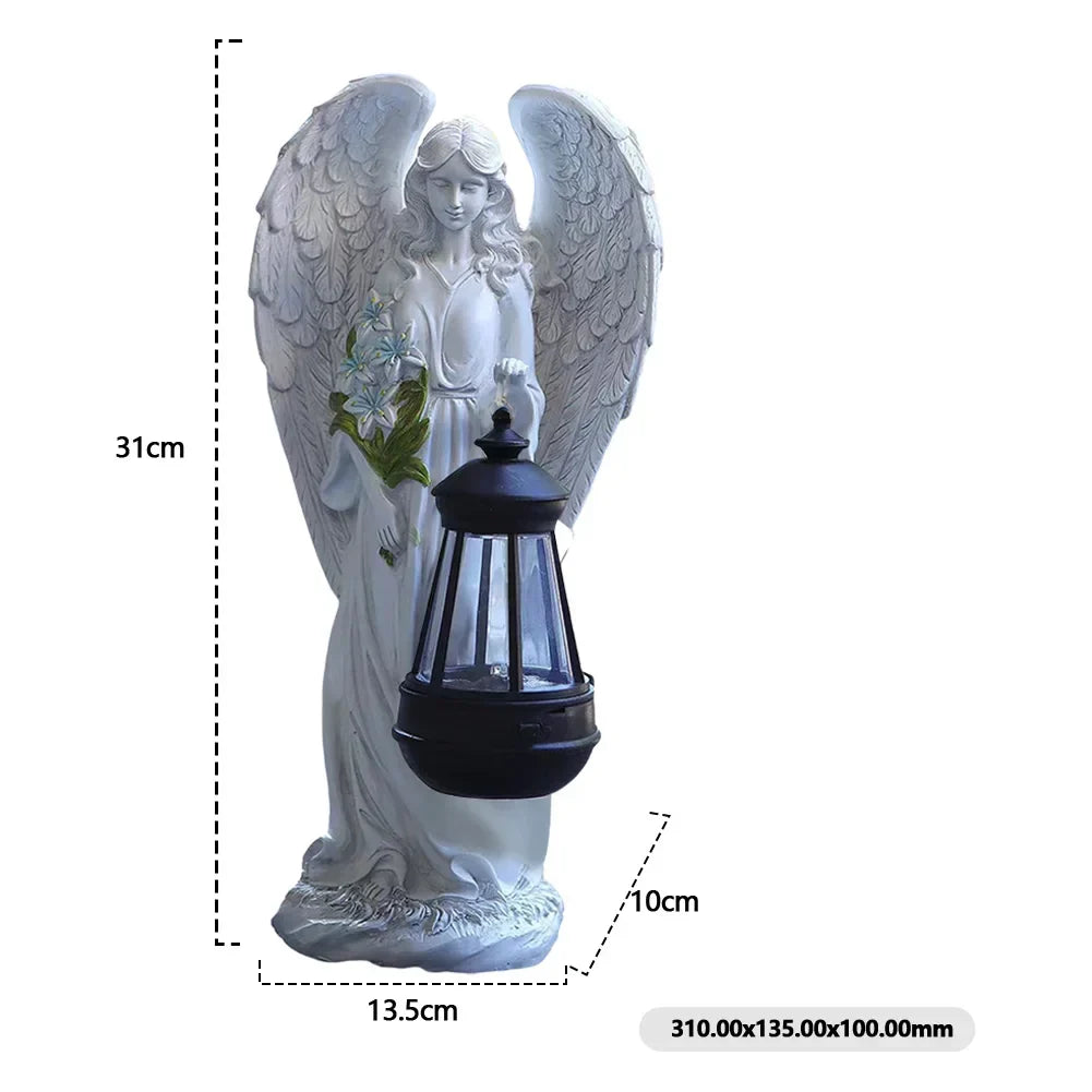 Solar Angel Figurine LED Light White Resin 12 Inch Waterproof Memorial Accent for Patio Pathway Yard Cordless Dusk to Dawn Automatic