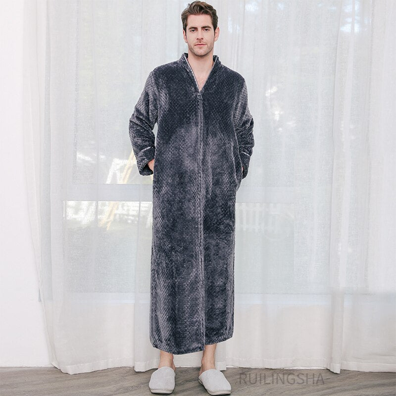 Zippered Fleece Bathrobe for Women & Men Hooded & Non-Hooded Thermal Lounge Robe with Pockets Soft Lightweight Warmth