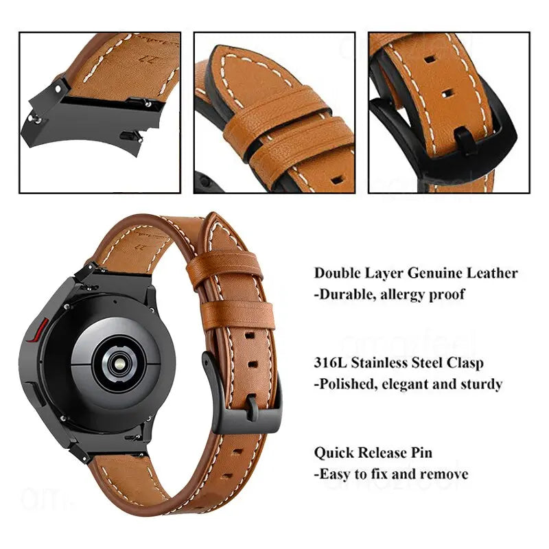Leather & Steel Smartwatch Strap for Galaxy Watch 5 – Adjustable Wristband in Multiple Finishes