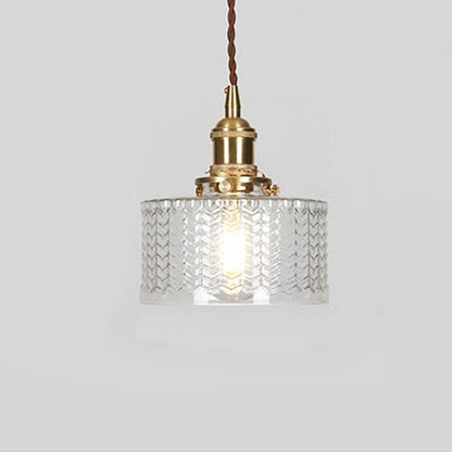 Glass Hanging Fixture with Copper Accent 6 Inches Clear Modern E26 Socket Hardwired Adjustable Drop for Kitchen Dining Room Entry Hallway