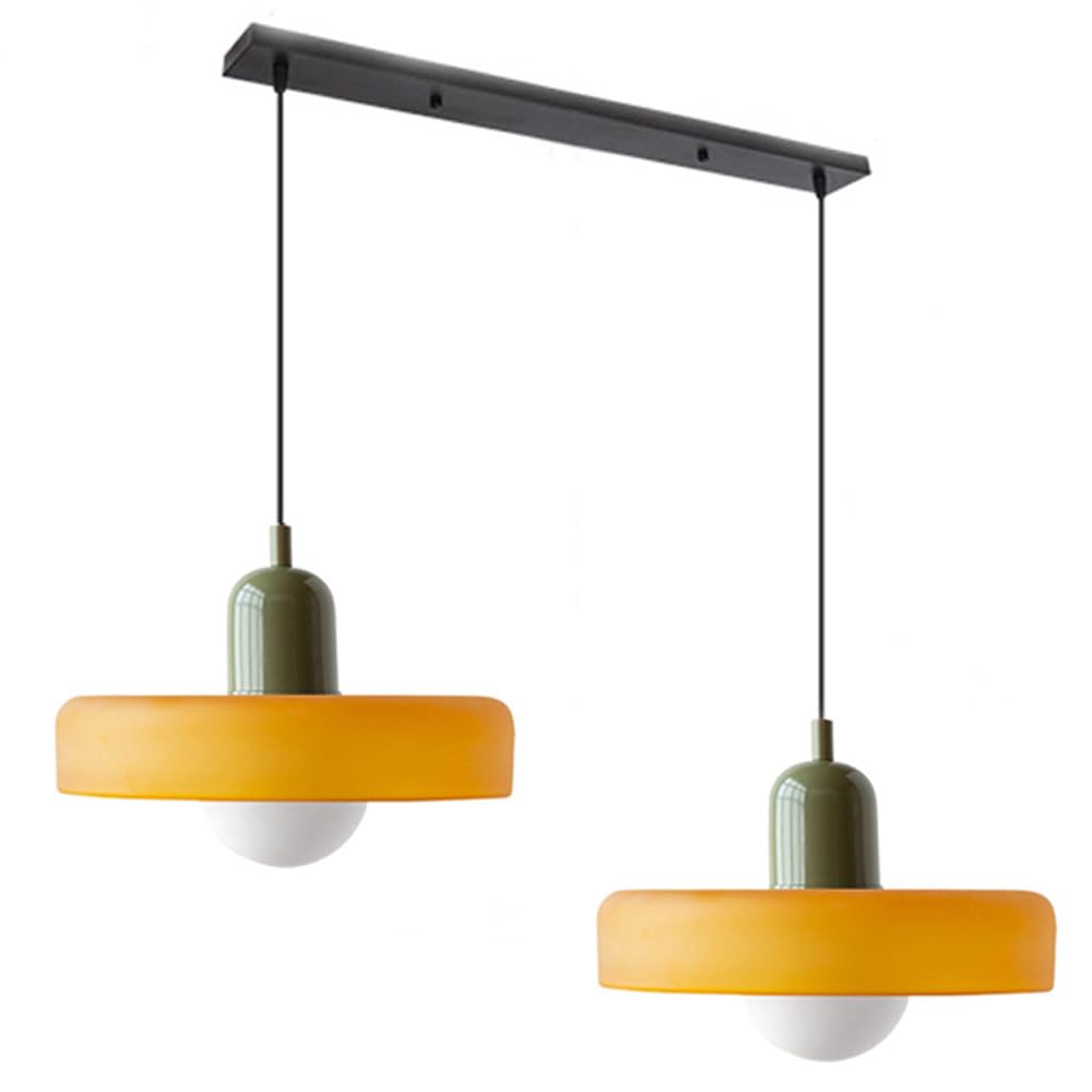 Dual-Shade Glass Hanging Light Fixture G9 Socket 14 Inch Ceiling Mount for Kitchen Island Dining Table Living Room Modern Overhead Lighting