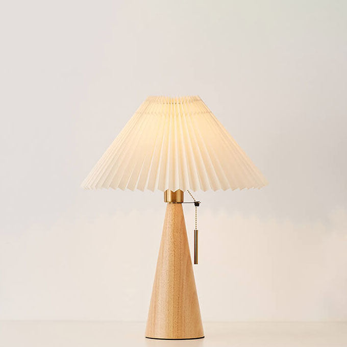 Wooden Bedside Lamp with Fabric Shade for Nightstand & Living Room Accent Lighting | 19 in Tall Asian-Inspired Design | Soft Glow E26 Base