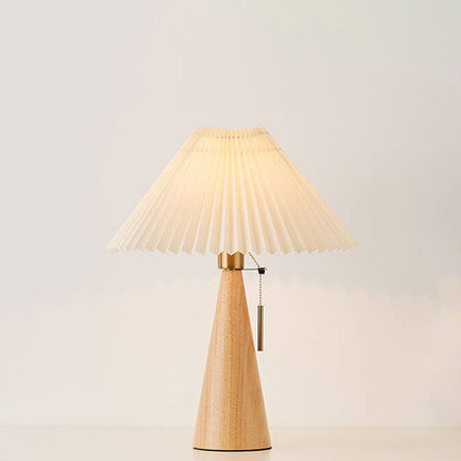 Wooden Bedside Lamp with Fabric Shade for Nightstand & Living Room Accent Lighting | 19 in Tall Asian-Inspired Design | Soft Glow E26 Base