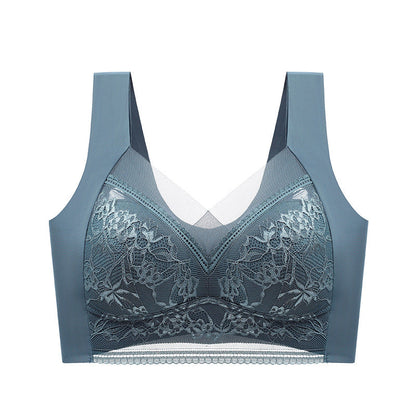 Wireless Push-Up Support Bra with Wide Straps & Lace Trim – Seamless Comfort for All-Day Wear