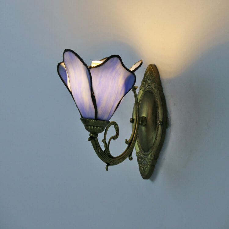 Glass Shade Wall Sconce in Blue Red Pink Bronze Clear 10×8 Inches for Bedroom Bedside Living Room Study Hardwired E26 Socket Metal Resin
