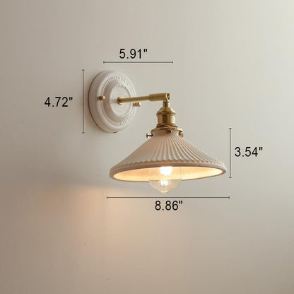 Hardwired Ceramic Sconce with Brass Accent, E26 Socket for Bedroom & Study, 9 in Modern Wall Light
