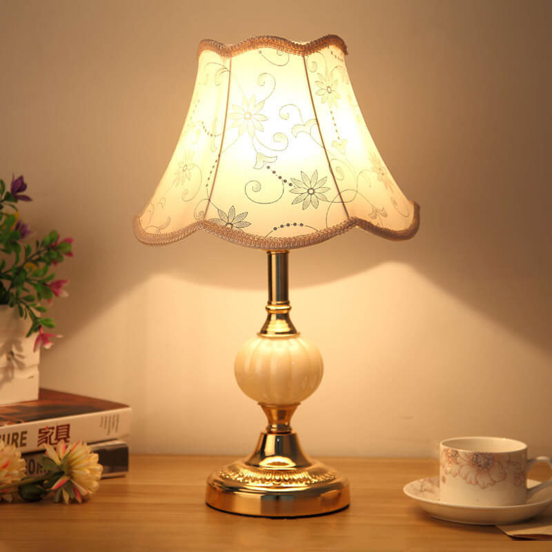 Desk Lamp with Fabric Shade & Metal Base 16.5 Inches High for Bedroom Nightstand Reading Study Room Office Workspace E26 Socket Gold White A
