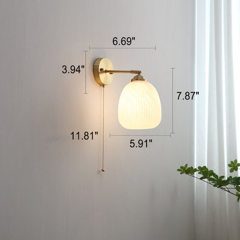 Compact Sconce Light Fixture White Shade Brass Accent 6 inch Wide for Bedroom Hallway Reading Nook Ambient Lighting E26 Socket Modern Minima