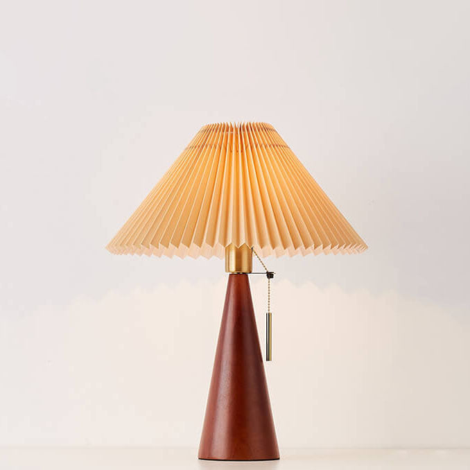 Wooden Bedside Lamp with Pleated Shade 14 in Dimmable Fabric Accent Light for Bedroom Living Room Reading Nook Japandi Scandinavian Decor