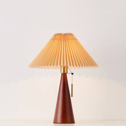 Wooden Bedside Lamp with Pleated Shade 14 in Dimmable Fabric Accent Light for Bedroom Living Room Reading Nook Japandi Scandinavian Decor