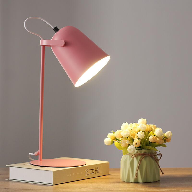 Single-Light Desk Lamp with Metal Bucket Shade in Soft Pastel Finish for Bedroom Nightstand or Living Room Side Table