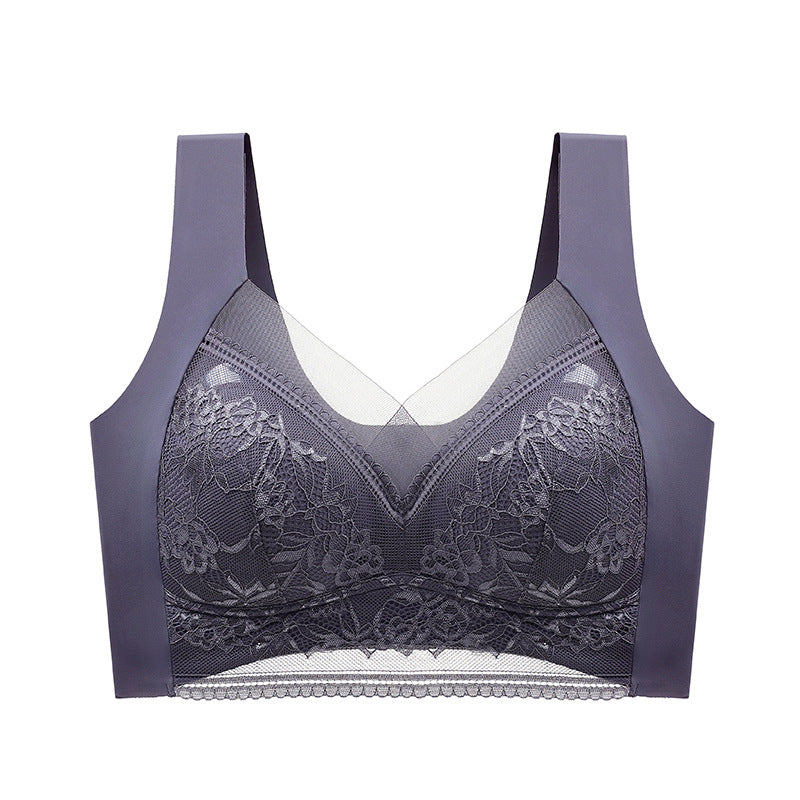 Wireless Push-Up Support Bra with Wide Straps & Lace Trim – Seamless Comfort for All-Day Wear