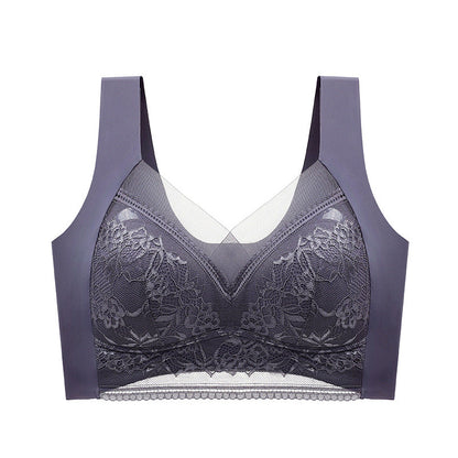 Wireless Push-Up Support Bra with Wide Straps & Lace Trim – Seamless Comfort for All-Day Wear