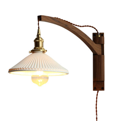 Adjustable Wood & Glass Wall Sconce with Swing Arm for Bedrooms, Hallways & Living Spaces