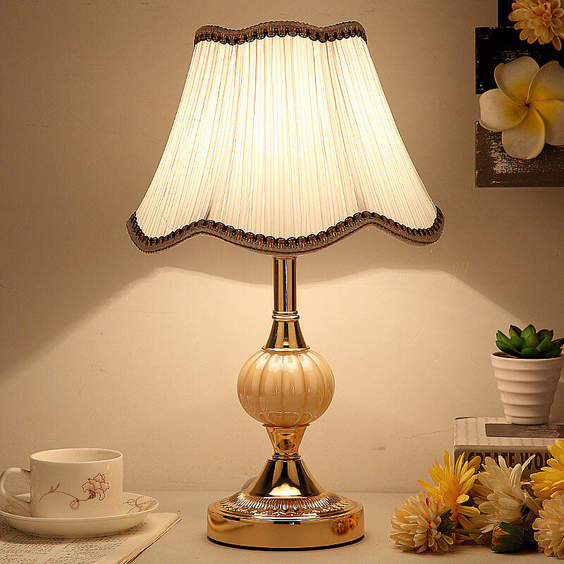 Desk Lamp with Fabric Shade & Metal Base 16.5 Inches High for Bedroom Nightstand Reading Study Room Office Workspace E26 Socket Gold White A