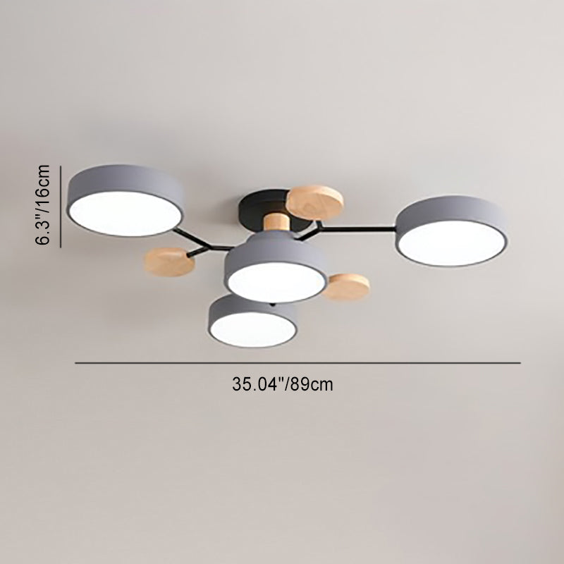 Scandinavian Ceiling Light Fixture 35 in Dimmable LED Flush Mount Wood Iron Acrylic for Bedroom Living Room Kitchen Dining Room Modern Minim