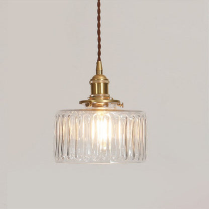 Glass Hanging Fixture with Copper Accent 6 Inches Clear Modern E26 Socket Hardwired Adjustable Drop for Kitchen Dining Room Entry Hallway