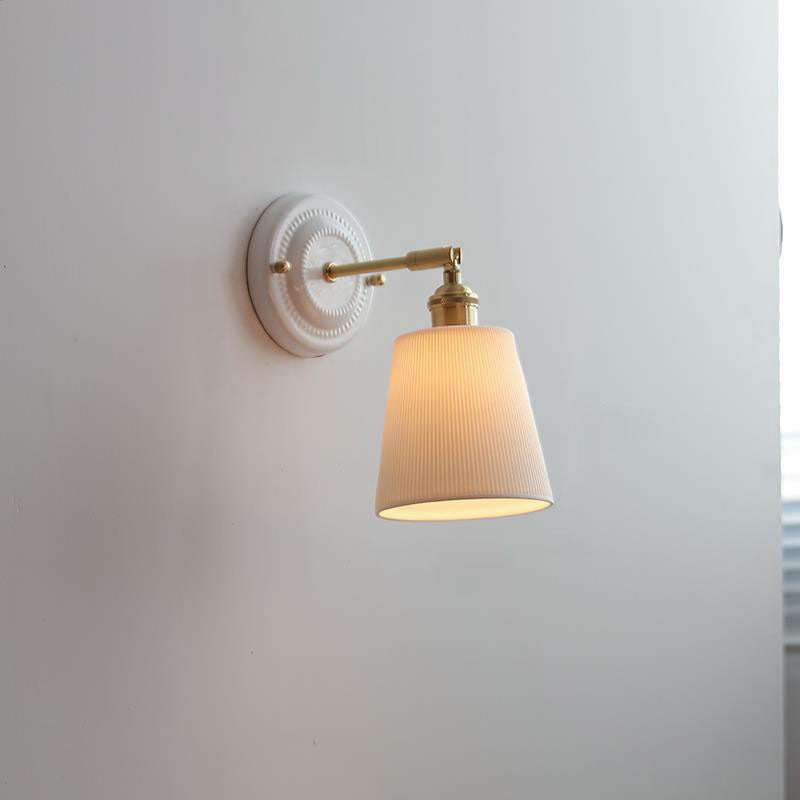 Ceramic & Brass Wall Sconce with Minimalist Contemporary Design for Bedroom, Living Room & Study | E26 Socket