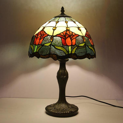 Stained Glass Table Lamp 18 Inch Height Multicolor Shade Bedside Reading Light E26 Socket Vintage Accent Lighting Decorative Bedroom Night L