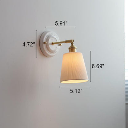Hardwired Ceramic Sconce with Brass Accent, E26 Socket for Bedroom & Study, 9 in Modern Wall Light