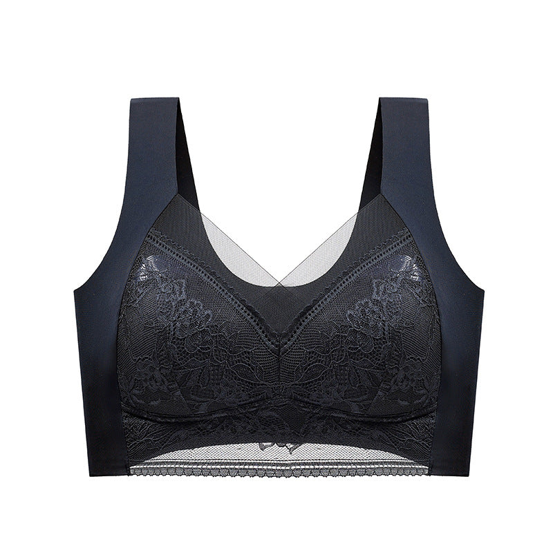 Wireless Push-Up Support Bra with Wide Straps & Lace Trim – Seamless Comfort for All-Day Wear
