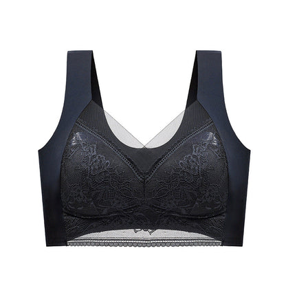 Wireless Push-Up Support Bra with Wide Straps & Lace Trim – Seamless Comfort for All-Day Wear
