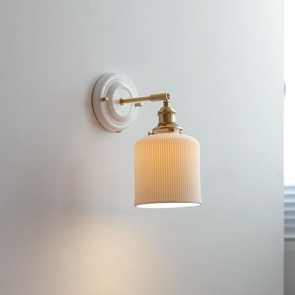 Hardwired Ceramic Sconce with Brass Accent, E26 Socket for Bedroom & Study, 9 in Modern Wall Light