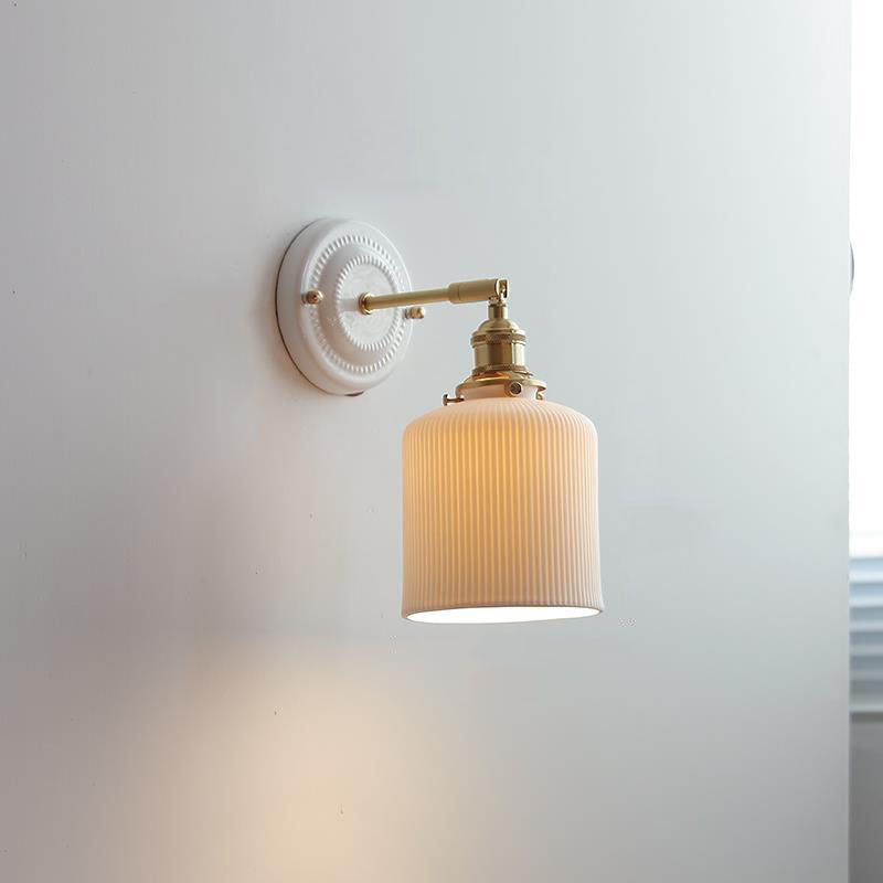 Ceramic & Brass Wall Sconce with Minimalist Contemporary Design for Bedroom, Living Room & Study | E26 Socket