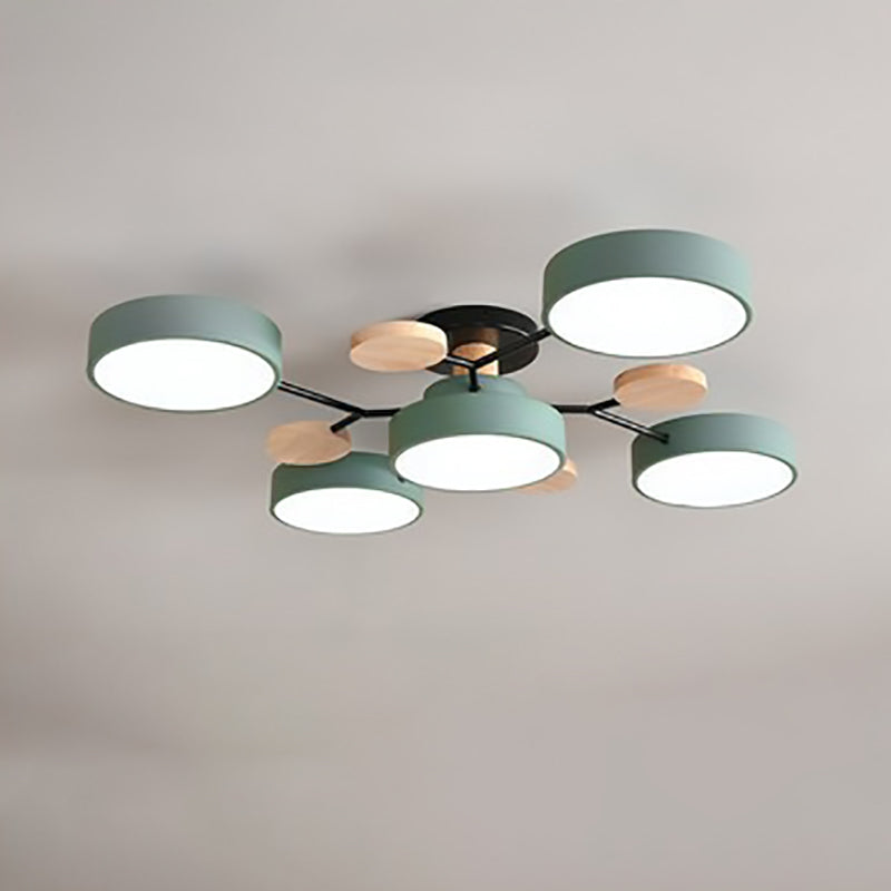 Scandinavian Ceiling Light Fixture 35 in Dimmable LED Flush Mount Wood Iron Acrylic for Bedroom Living Room Kitchen Dining Room Modern Minim