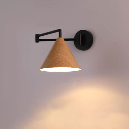 Adjustable Swing Arm Wall Light with Tapered Metal Shade - Hardwired Single Bulb Fixture for Bedside Reading & Living Spaces