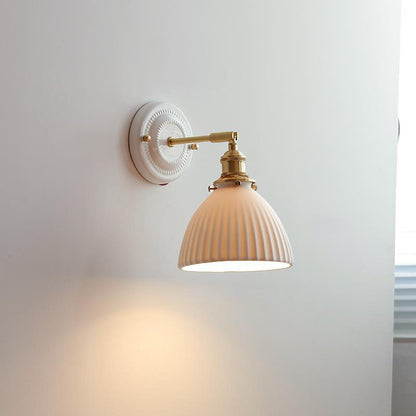 Handcrafted Porcelain Shade Brass Wall Light Fixture Single Bulb Hardwired Sconce for Bedroom Hallway Entryway Vintage Home Decor