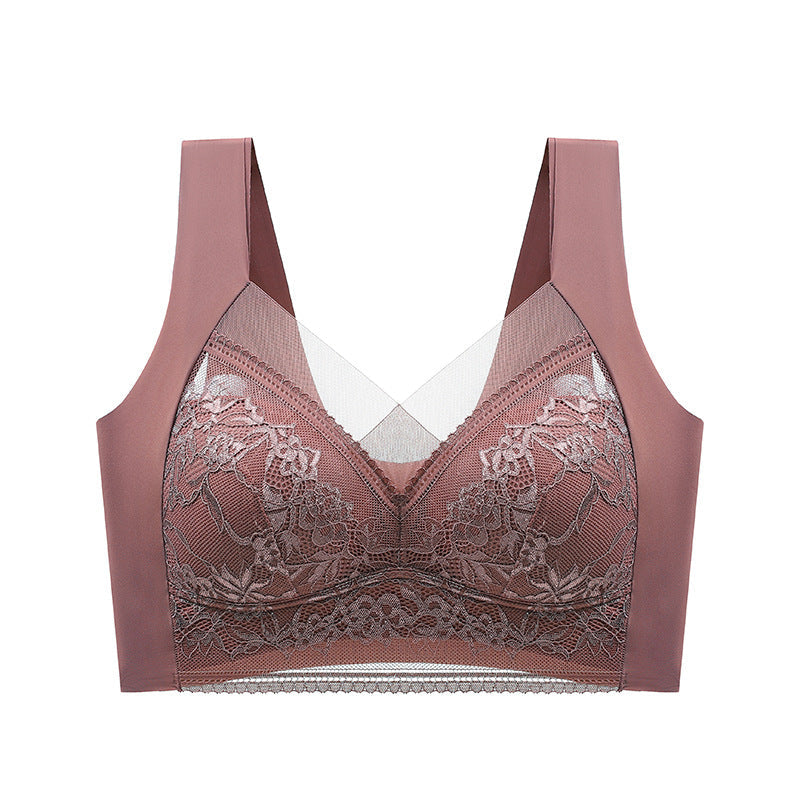Wireless Push-Up Support Bra with Wide Straps & Lace Trim – Seamless Comfort for All-Day Wear